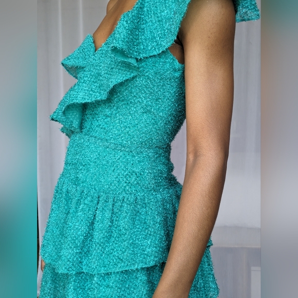 NWT Unique Sau Lee Gia Ruffle Teal Mini Dress | Size 0 - Picture 8 of 8
